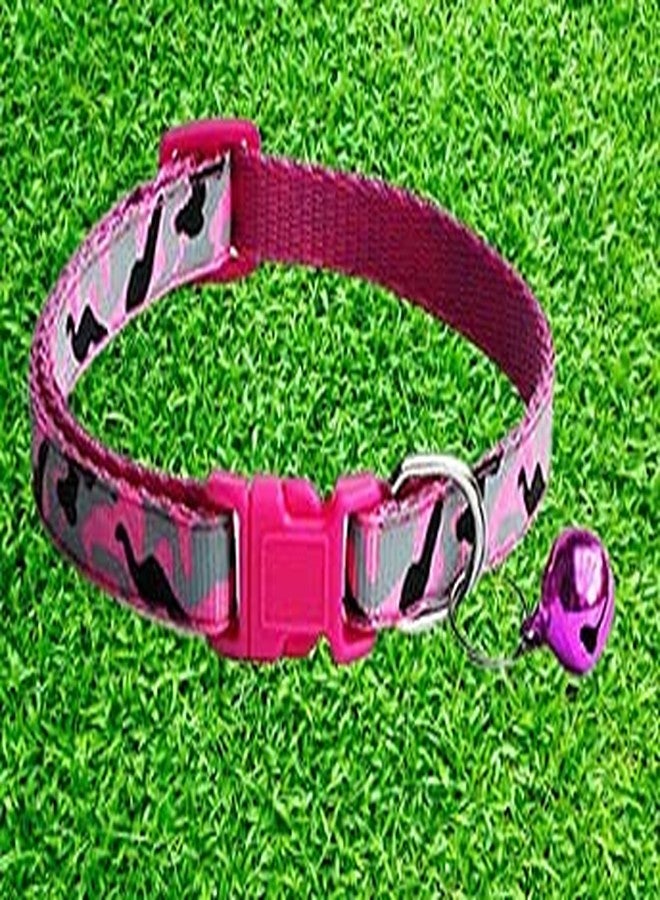 Pups&Pets طوق للقطط والكلاب الصغيرة مطبوع عليه رسومات لطيفة، قابل للتعديل مع جرس، إكسسوارات للقطط (قطعة واحدة، لون وردي) - Image 2